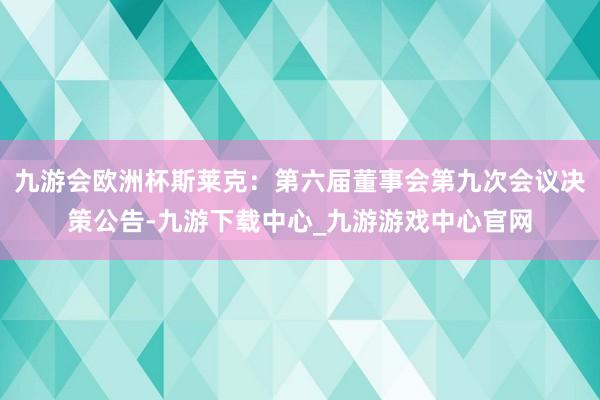 九游会欧洲杯斯莱克：第六届董事会第九次会议决策公告-九游下载中心_九游游戏中心官网
